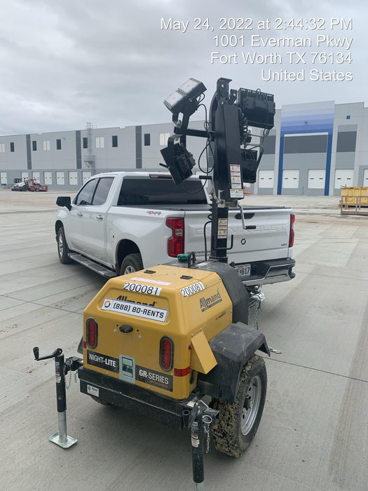 2022 Allmand NLV3GR (4) LED Light Fixture 350W, 23' Vertical Mast, 3kW Prime, Towable, Deep Sea L401, Leveling Jacks, Yanmar T4F 5.8hp