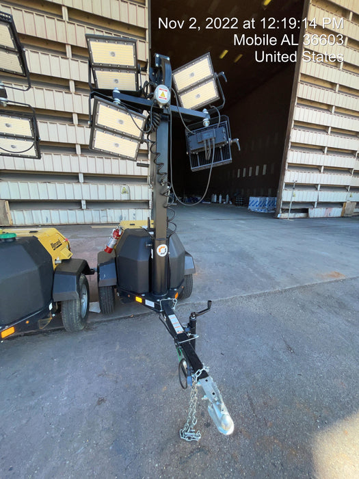 2022 Allmand NLV3GR (4) LED Light Fixture 350W, 23' Vertical Mast, 3kW Prime, Towable, Deep Sea L401, Leveling Jacks, Yanmar T4F 5.8hp