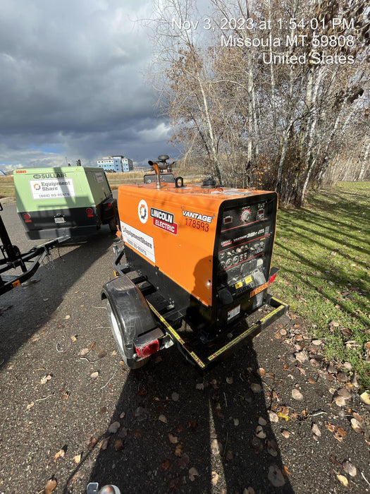 2021 Lincoln Electric Vantage 322 Vantage 322 Ready Pak 3 w/ Decals, ORANGE (includes trailer, cable rack, fender light kit) NO Telematics