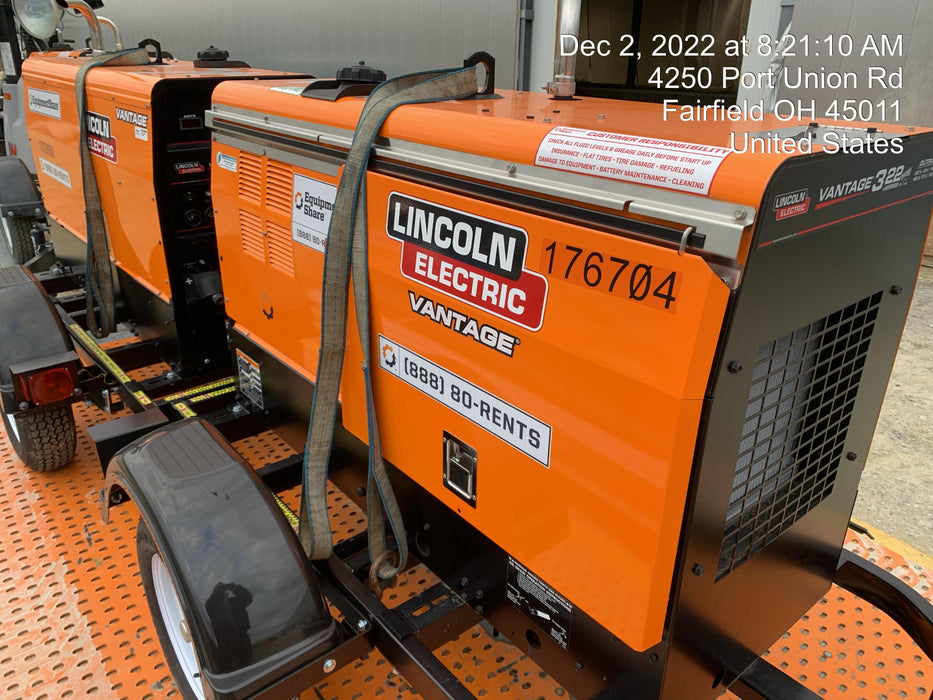 2021 Lincoln Electric Vantage 322 Vantage 322 Ready Pak 3 w/ Decals, ORANGE (includes trailer, cable rack, fender light kit) NO Telematics