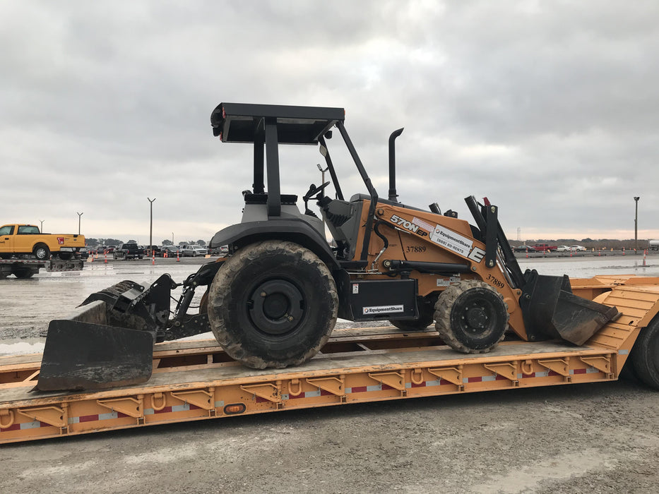 2019 Case 570N EP Canopy, 4WD, GP Front Bucket, Dual Tilt Cylinder, 84" Box Blade w/ Scarifier, Wheel Weights, Beacon