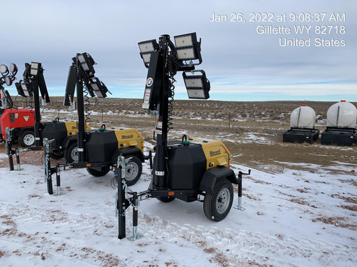 2022 Allmand NLV3GR (4) LED Light Fixture 350W, 23' Vertical Mast, 3kW Prime, Towable, Deep Sea L401, Leveling Jacks, Yanmar T4F 5.8hp