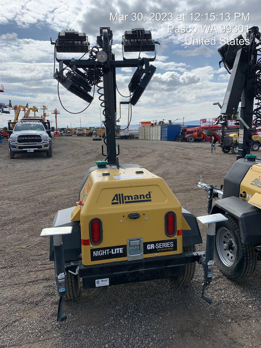 2021 Allmand NLV3GR (4) LED Light Fixture 350W, 23' Vertical Mast, 3kW Prime, Towable, Deep Sea L401, Leveling Jacks, Yanmar T4F 5.8hp