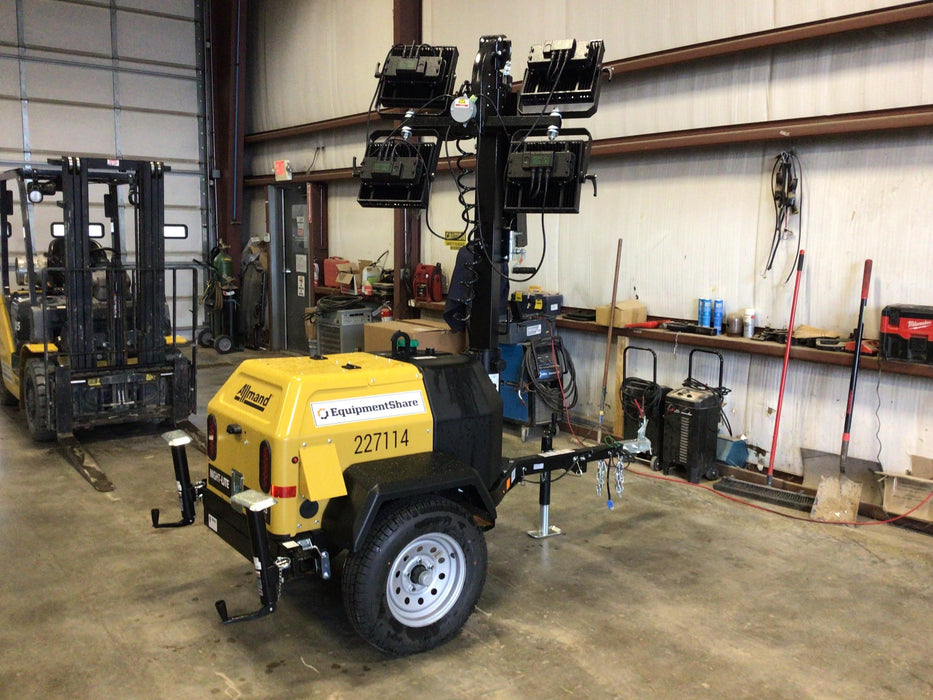 2022 Allmand NLV3GR (4) LED Light Fixture 350W, 23' Vertical Mast, 3kW Prime, Towable, Deep Sea L401, Leveling Jacks, Yanmar T4F 5.8hp