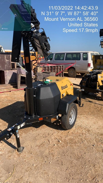 2022 Allmand NLV3GR (4) LED Light Fixture 350W, 23' Vertical Mast, 3kW Prime, Towable, Deep Sea L401, Leveling Jacks, Yanmar T4F 5.8hp