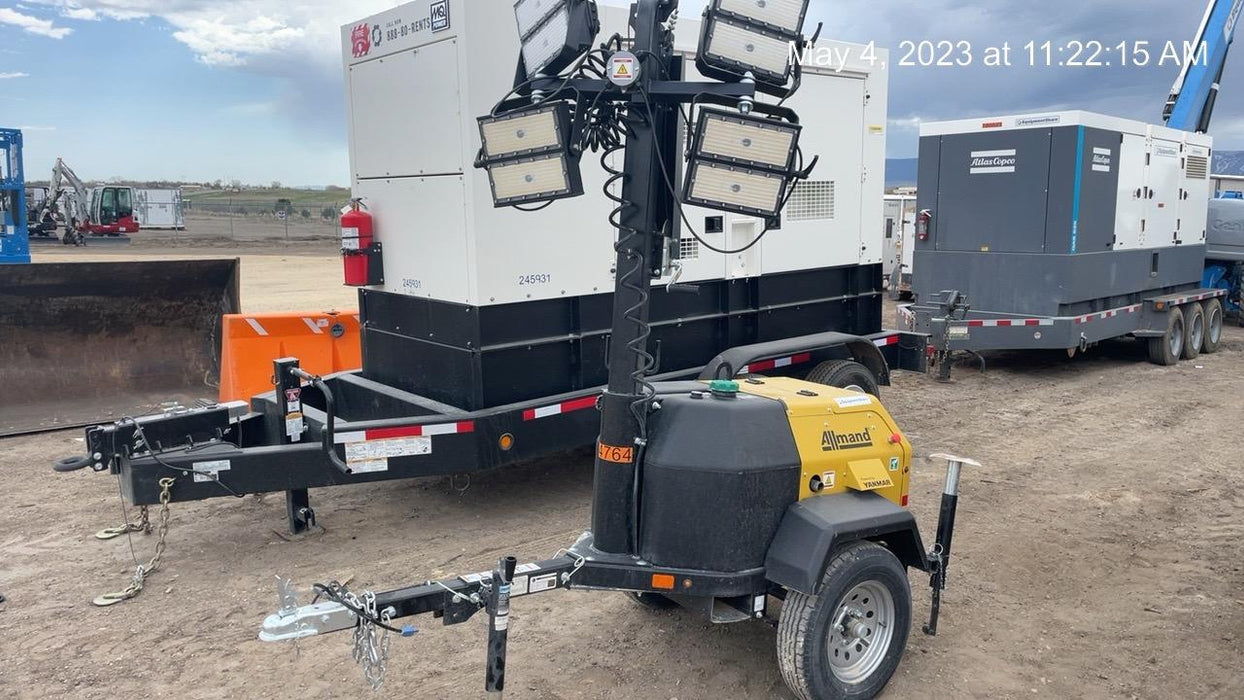 2022 Allmand NLV3GR (4) LED Light Fixture 350W, 23' Vertical Mast, 3kW Prime, Towable, ES Decals, T3