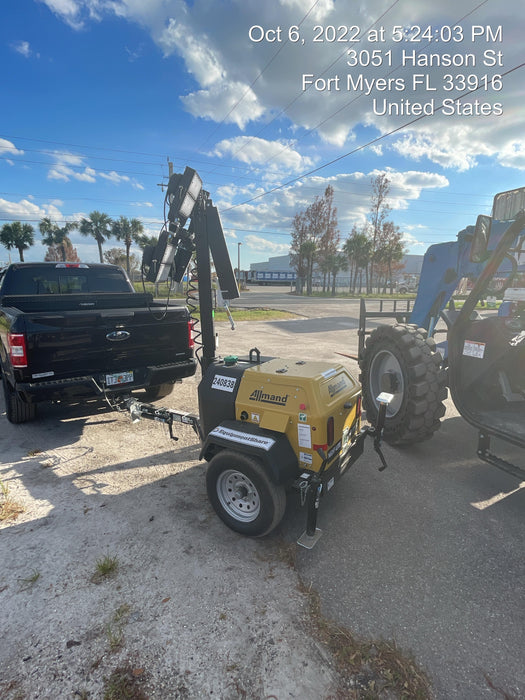 2022 Allmand NLV3GR (4) LED Light Fixture 350W, 23' Vertical Mast, 3kW Prime, Towable, Deep Sea L401, Leveling Jacks, Yanmar T4F 5.8hp