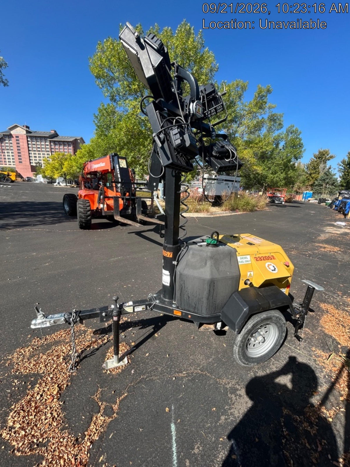 2022 Allmand NLV3GR (4) LED Light Fixture 350W, 23' Vertical Mast, 3kW Prime, Towable, Deep Sea L401, Leveling Jacks, Yanmar T4F 5.8hp