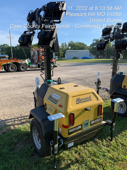 2022 Allmand NLV3GR (4) LED Light Fixture 350W, 23' Vertical Mast, 3kW Prime, Towable, Deep Sea L401, Leveling Jacks, Yanmar T4F 5.8hp