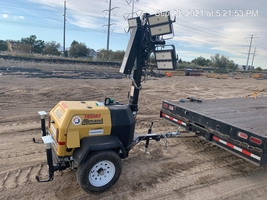 2021 Allmand NLV3GR (4) LED Light Fixture 350W, 23' Vertical Mast, 3kW Prime, Towable, Deep Sea L401, Leveling Jacks, Yanmar T4F 5.8hp