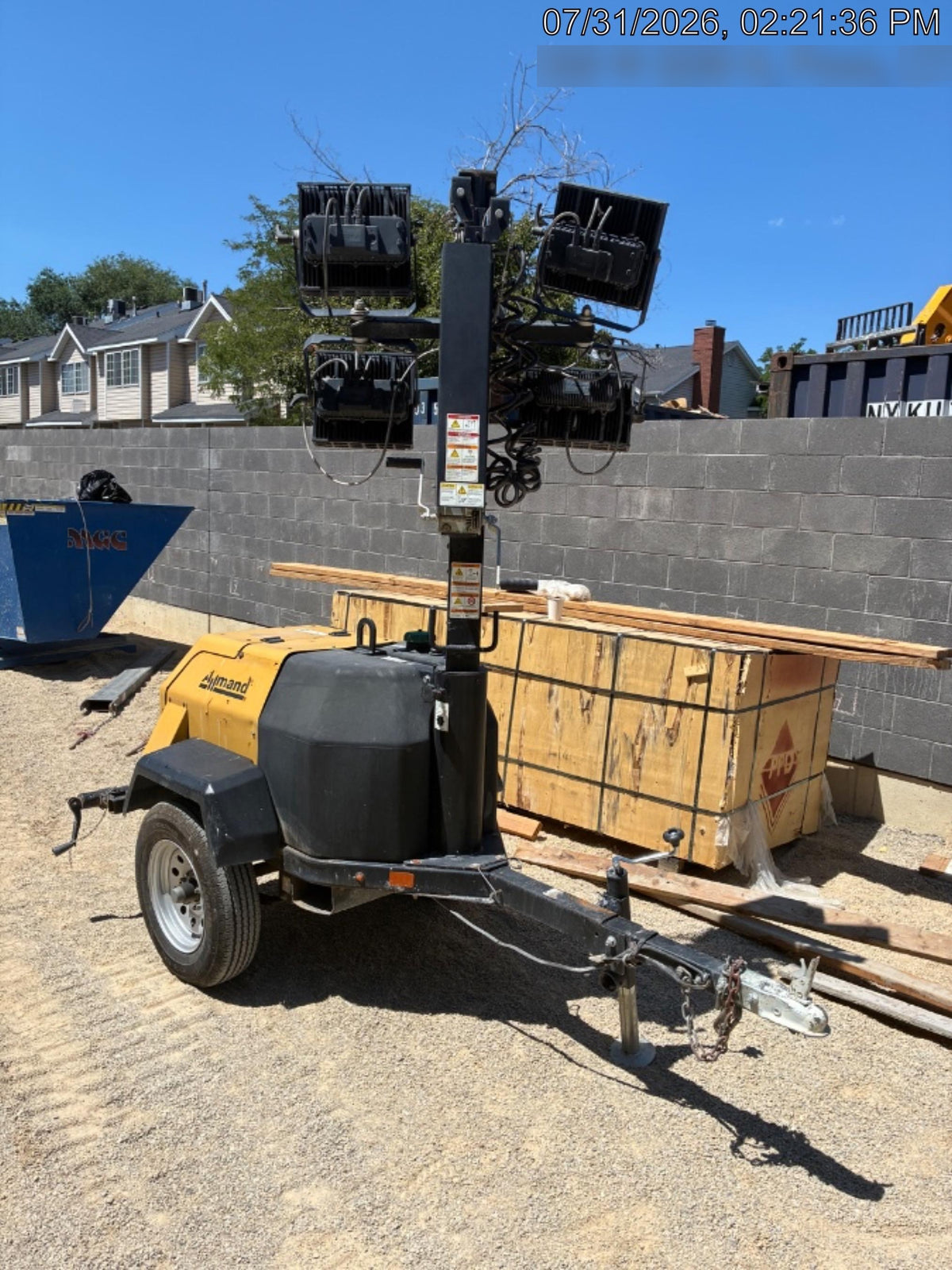 2022 Allmand NLV3GR (4) LED Light Fixture 350W, 23' Vertical Mast, 3kW Prime, Towable, Deep Sea L401, Leveling Jacks, Yanmar T4F 5.8hp