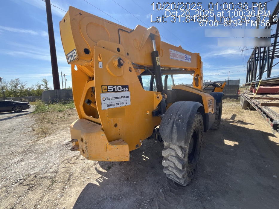 2019 JCB 510-56 Open ROPS, 74 HP, Solid Tires, Worklights, Beacon, Aux Hydraulics, Lifting Eye 66" Carriage/60" Forks