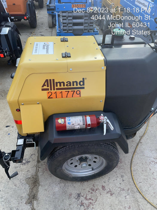 2022 Allmand NLV3GR (4) LED Light Fixture 350W, 23' Vertical Mast, 3kW Prime, Towable, Deep Sea L401, Leveling Jacks, Yanmar T4F 5.8hp