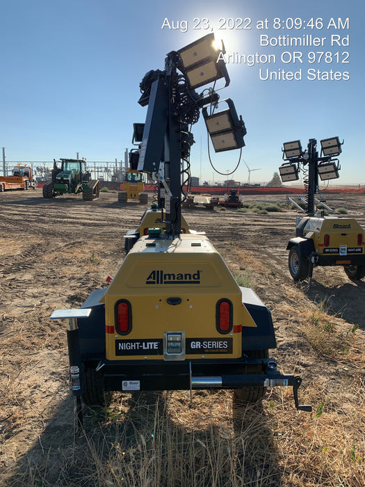 2021 Allmand NLV3GR (4) LED Light Fixture 350W, 23' Vertical Mast, 3kW Prime, Towable, Deep Sea L401, Leveling Jacks, Yanmar T4F 5.8hp