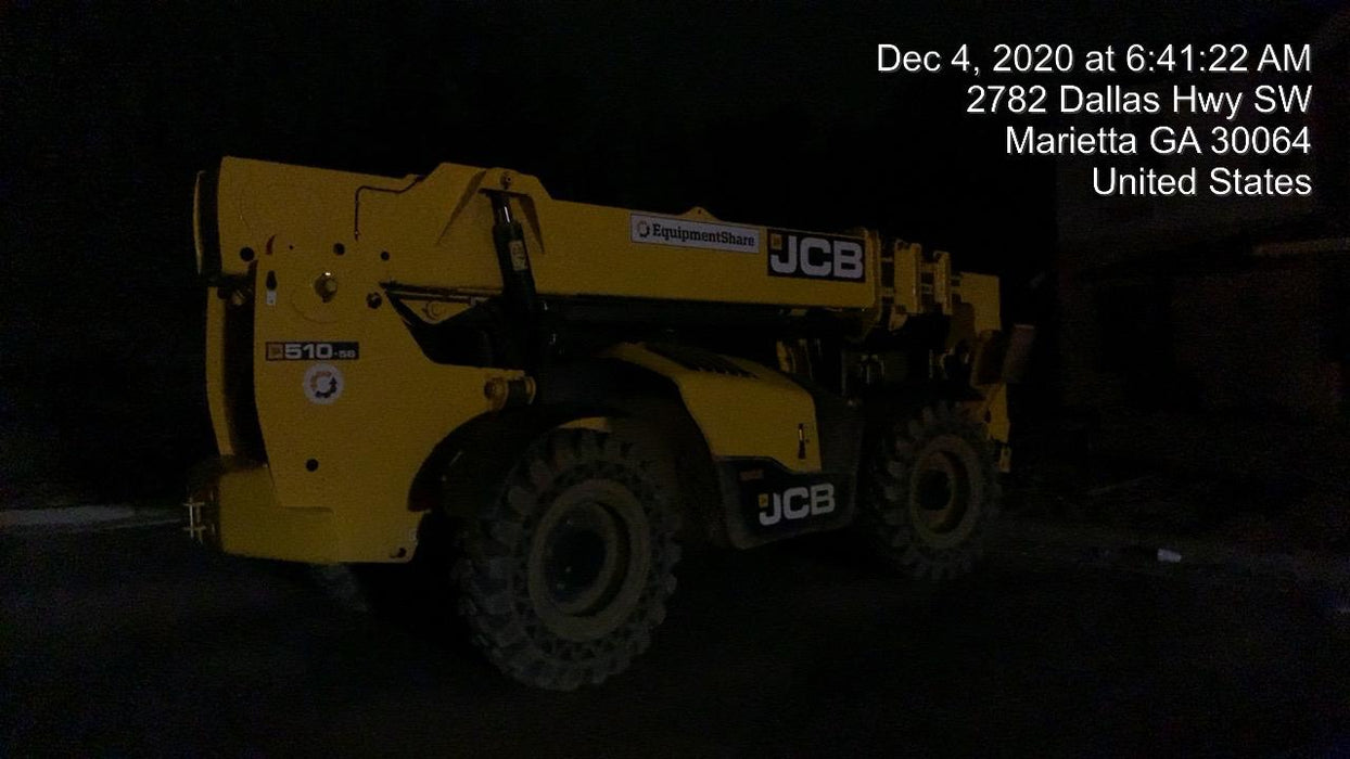 2020 JCB 510-56 Canopy, 74 HP, Solid Tires, STD Worklight, Beacon, Aux Hydraulics, Lifting Eye, Back up Alarm w/66" Carriage/60" Forks