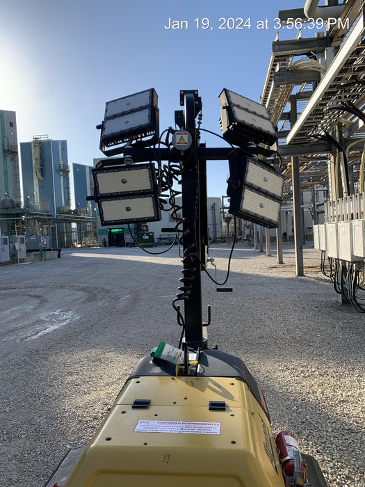 Allmand NLV3GR (4) LED Light Fixture 350W, 23' Vertical Mast, 3kW Prime, Towable, Deep Sea L401, Leveling Jacks, Yanmar T4F 5.8hp