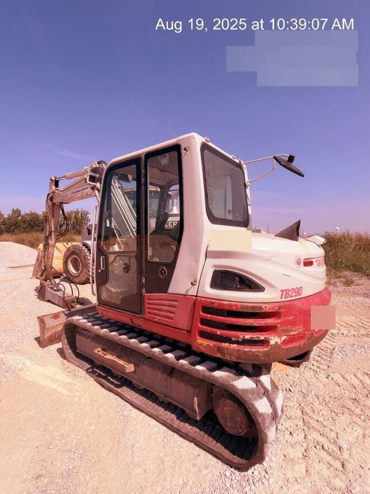 2019 Takeuchi TB290 Cab/Heat/AC Rubber tracks, Dozer blade, Travel alarm, Auxiliary hydraulics Manual QC, Hydraulic thumb, 18", 24", and 36" Buckets