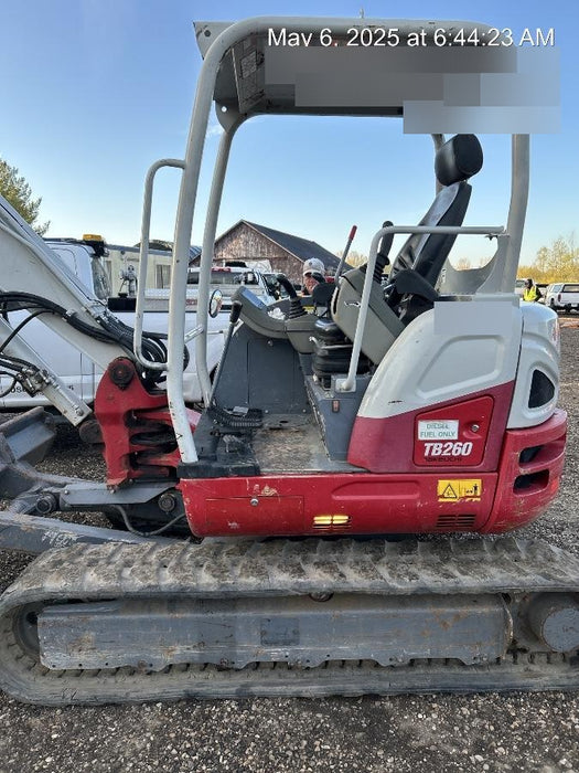 2019 Takeuchi TB260 Takeuchi TB260 Canopy w/Rubber Tracks, Auxiliary Hydraulics, Standard Blade, Manual QC, 12 / 18 / 24" Buckets, Hydraulic Thumb Installed