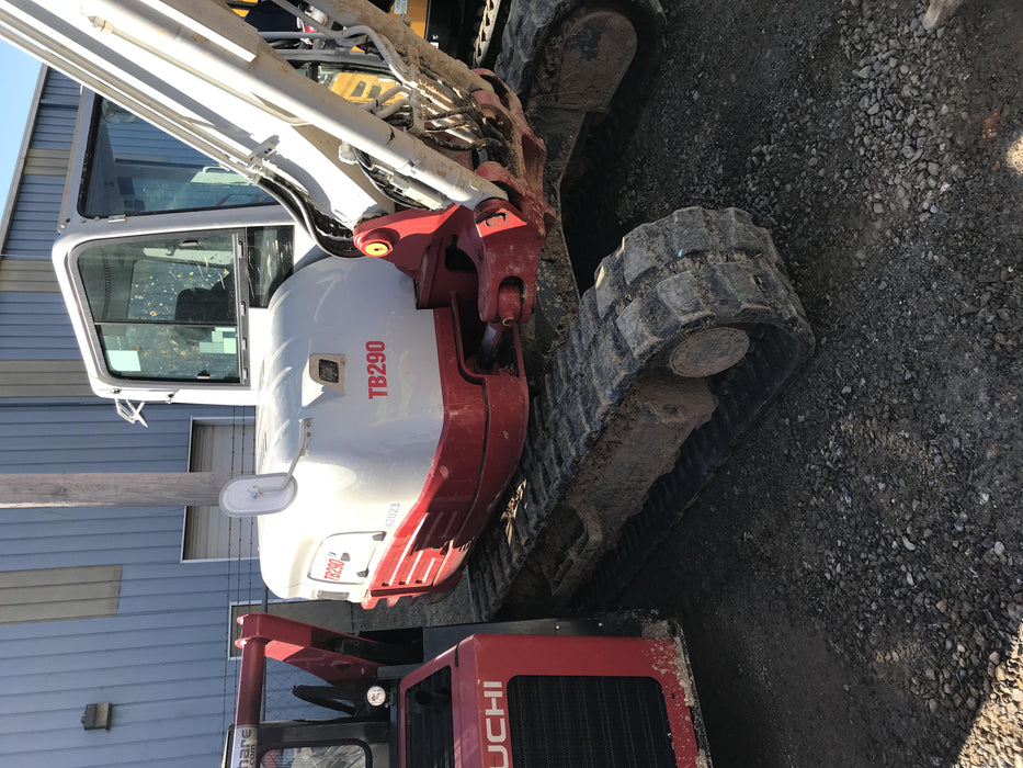 2019 Takeuchi TB290 Cab/Heat/AC Rubber tracks, Dozer blade, Travel alarm, Auxiliary hydraulics Manual QC, Hydraulic thumb, 18", 24", and 36" Buckets