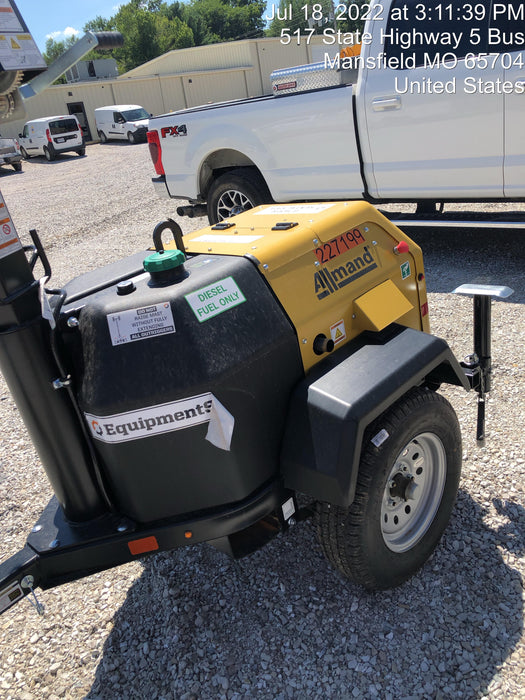 2022 Allmand NLV3GR (4) LED Light Fixture 350W, 23' Vertical Mast, 3kW Prime, Towable, Deep Sea L401, Leveling Jacks, Yanmar T4F 5.8hp