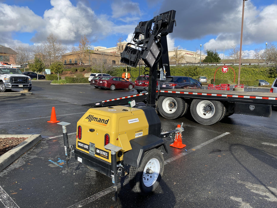 Allmand NLV3GR (4) LED Light Fixture 350W, 23' Vertical Mast, 3kW Prime, Towable, Deep Sea L401, Leveling Jacks, Yanmar T4F 5.8hp