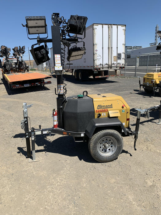 2020 Allmand NLV3GR (4) LED Light Fixture 350W, 23' Vertical Mast, 3kW Prime, Towable, Deep Sea L401, Leveling Jacks, Yanmar T4F 5.8hp