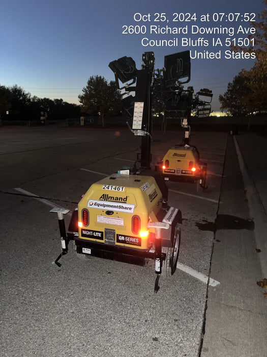 2022 Allmand NLV3GR (4) LED Light Fixture 350W, 23' Vertical Mast, 3kW Prime, Towable, Deep Sea L401, Leveling Jacks, Yanmar T4F 5.8hp