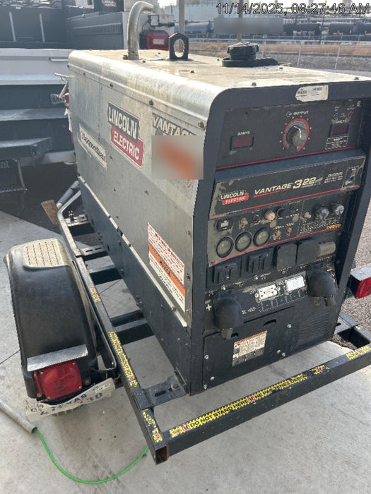 2019 Lincoln Electric Vantage 322 Welder Ready-Pak 3, Two wheel trailer, Fender and Light kit, Cable Rack