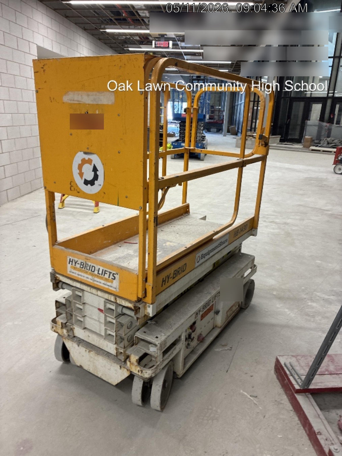 Custom Equipment HB-1430 <ul>
 <li>Hy-Brid Scissor Lift</li>
  <li>Platform capacity up to 670 lbs.</li>
  <li>Working height up to 20 ft</li>
  <li>Weighs under 1,700 lbs.</li>
  <li>Non-marking wheels </li>
</ul>