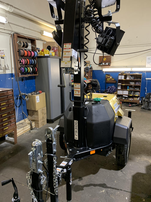 Allmand NLV3GR (4) LED Light Fixture 350W, 23' Vertical Mast, 3kW Prime, Towable, Deep Sea L401, Leveling Jacks, Yanmar T4F 5.8hp