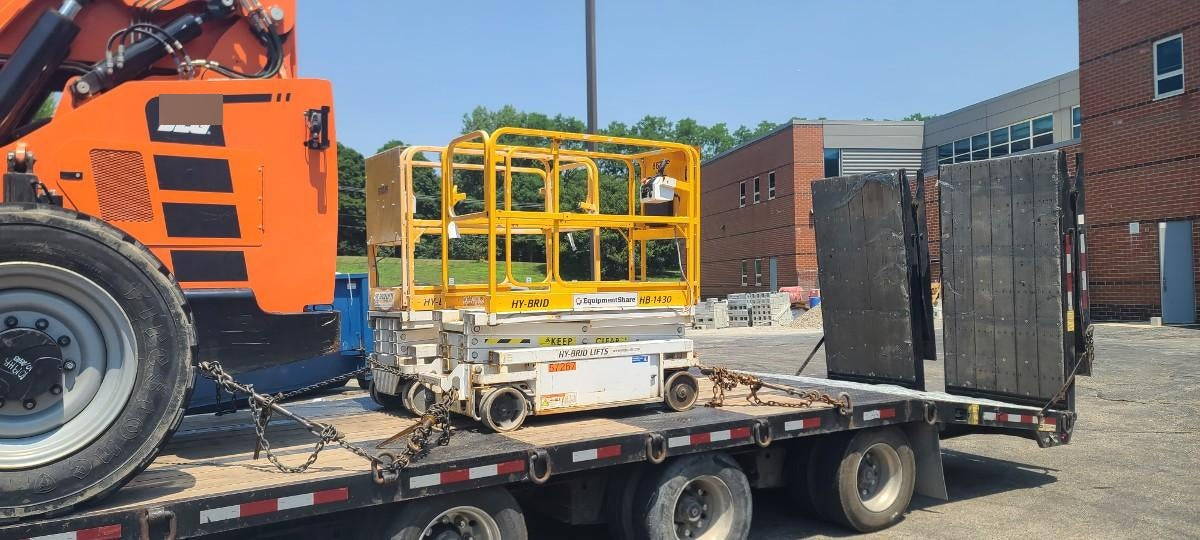 Custom Equipment HB-1430 <ul>
 <li>Hy-Brid Scissor Lift</li>
  <li>Platform capacity up to 670 lbs.</li>
  <li>Working height up to 20 ft</li>
  <li>Weighs under 1,700 lbs.</li>
  <li>Non-marking wheels </li>
</ul>