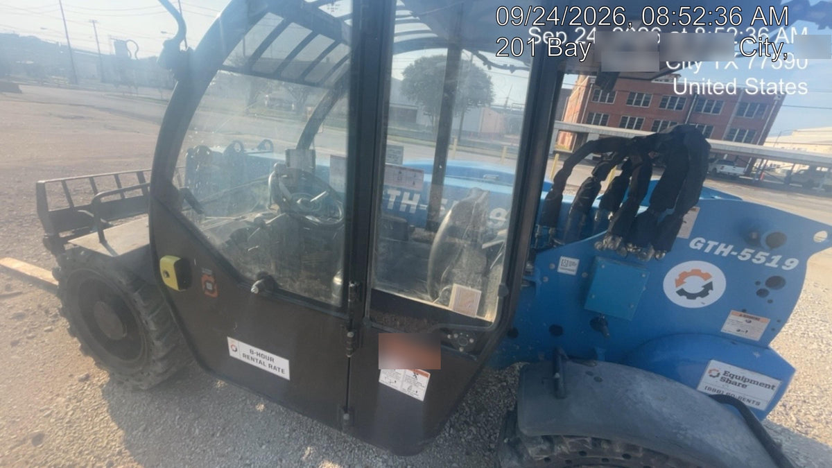 2020 Genie GTH-5519 Cab/Heat/Air, Solid Tires, Work Lights, Beacon, Aux Hydraulics, Back up Alarm w/48" Carriage, 48" Forks