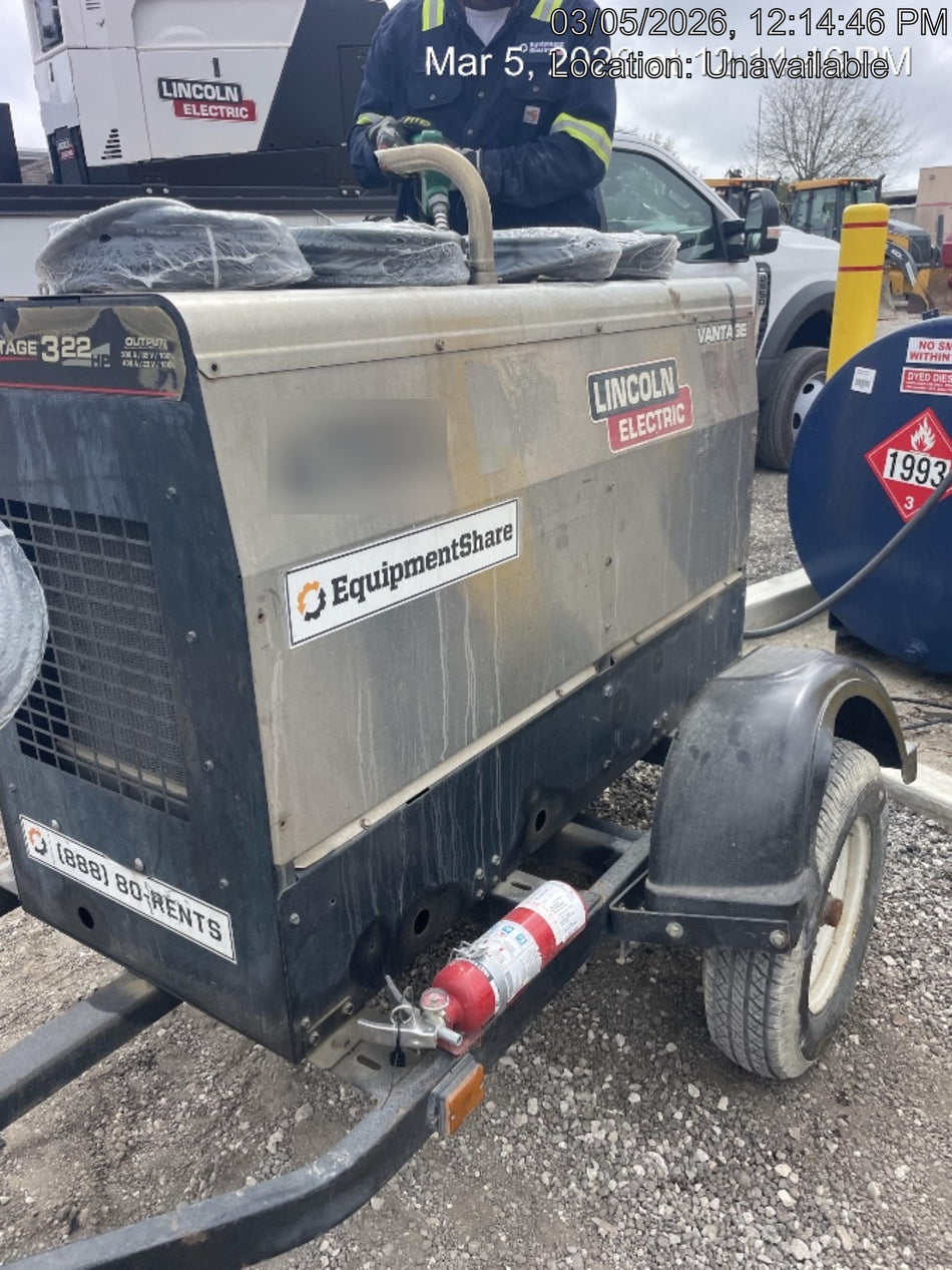 2019 Lincoln Electric Vantage 322 Ready-Pak 3, Two Wheel Trailer, Fender and Light Kit, Cable Rack