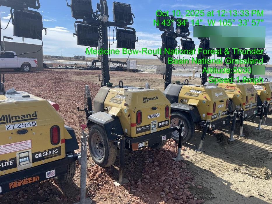 2022 Allmand NLV3GR (4) LED Light Fixture 350W, 23' Vertical Mast, 3kW Prime, Towable, ES Decals, T3