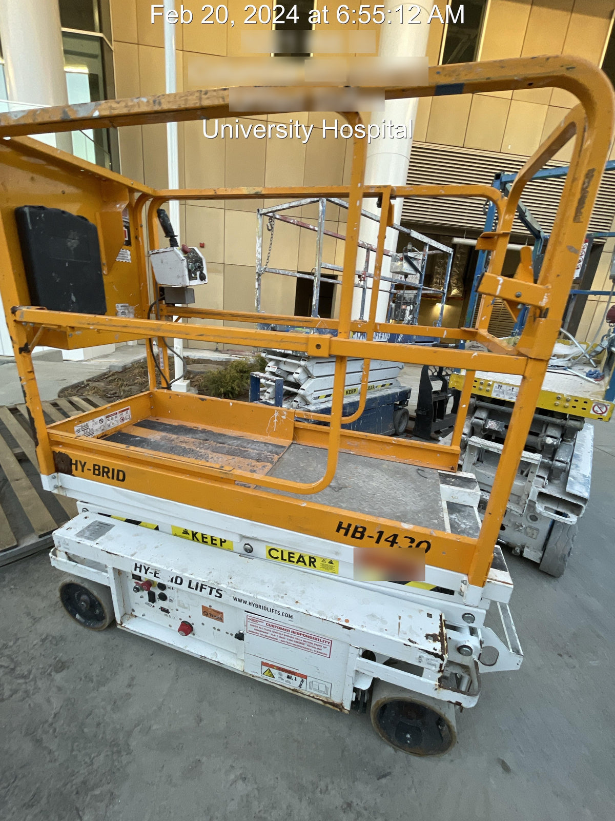 Custom Equipment HB-1430 Hy-Brid Scissor Lift
Platform capacity up to 670 lbs
Working height up to 20 ft
Weighs under 1,700 lbs
Non-marking wheels