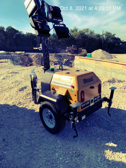 Allmand NLV3GR (4) LED Light Fixture 350W, 23' Vertical Mast, 3kW Prime, Towable, Deep Sea L401, Leveling Jacks, Yanmar T4F 5.8hp