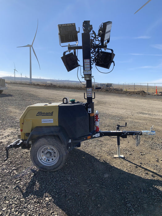 2020 Allmand NLV3GR (4) LED Light Fixture 350W, 23' Vertical Mast, 3kW Prime, Towable, Deep Sea L401, Leveling Jacks, Yanmar T4F 5.8hp