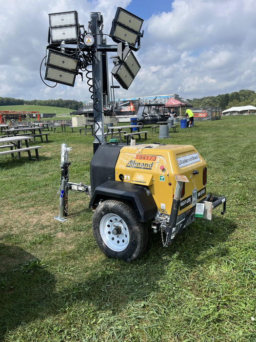 2021 Allmand NLV3GR (4) LED Light Fixture 350W, 23' Vertical Mast, 3kW Prime, Towable, Deep Sea L401, Leveling Jacks, Yanmar T4F 5.8hp