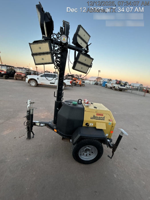 2022 Allmand NLV3GR (4) LED Light Fixture 350W, 23' Vertical Mast, 3kW Prime, Towable, Deep Sea L401, Leveling Jacks, Yanmar T4F 5.8hp