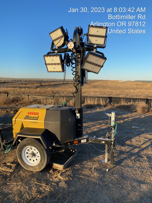 2021 Allmand NLV3GR (4) LED Light Fixture 350W, 23' Vertical Mast, 3kW Prime, Towable, Deep Sea L401, Leveling Jacks, Yanmar T4F 5.8hp