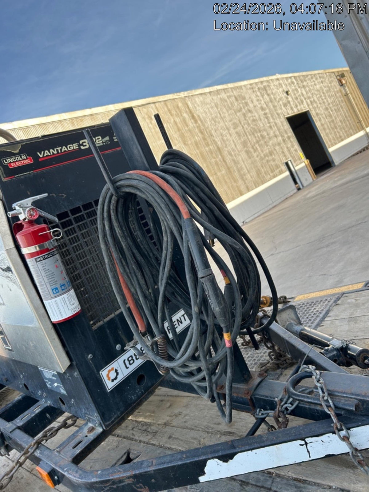 2019 Lincoln Electric Vantage 322 Welder Ready-Pak 3, Two wheel trailer, Fender and Light kit, Cable Rack