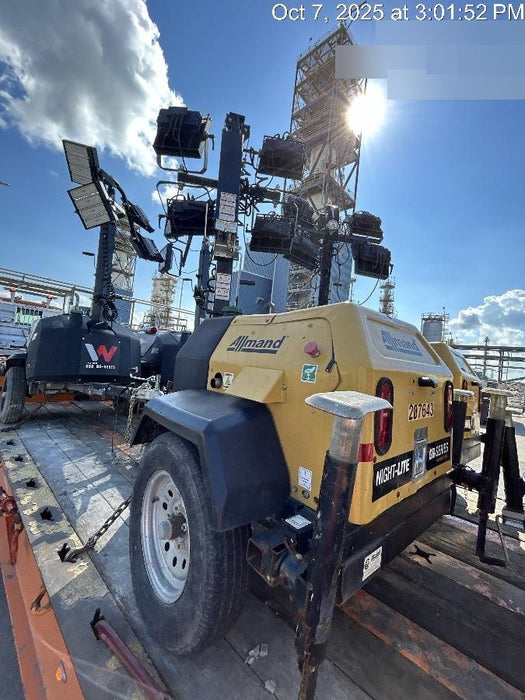 2022 Allmand NLV3GR (4) LED Light Fixture 350W, 23' Vertical Mast, 3kW Prime, Towable, Deep Sea L401, Leveling Jacks, Yanmar T4F 5.8hp