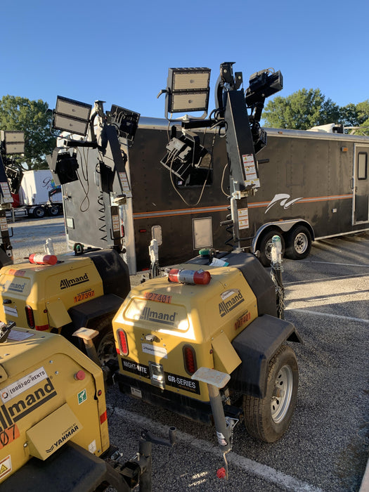 2021 Allmand NLV3GR (4) LED Light Fixture 350W, 23' Vertical Mast, 3kW Prime, Towable, Deep Sea L401, Leveling Jacks, Yanmar T4F 5.8hp