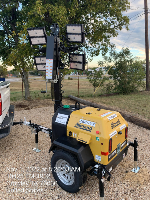 2022 Allmand NLV3GR (4) LED Light Fixture 350W, 23' Vertical Mast, 3kW Prime, Towable, ES Decals, T3