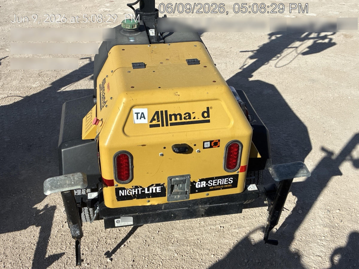 2022 Allmand NLV3GR (4) LED Light Fixture 350W, 23' Vertical Mast, 3kW Prime, Towable, Deep Sea L401, Leveling Jacks, Yanmar T4F 5.8hp