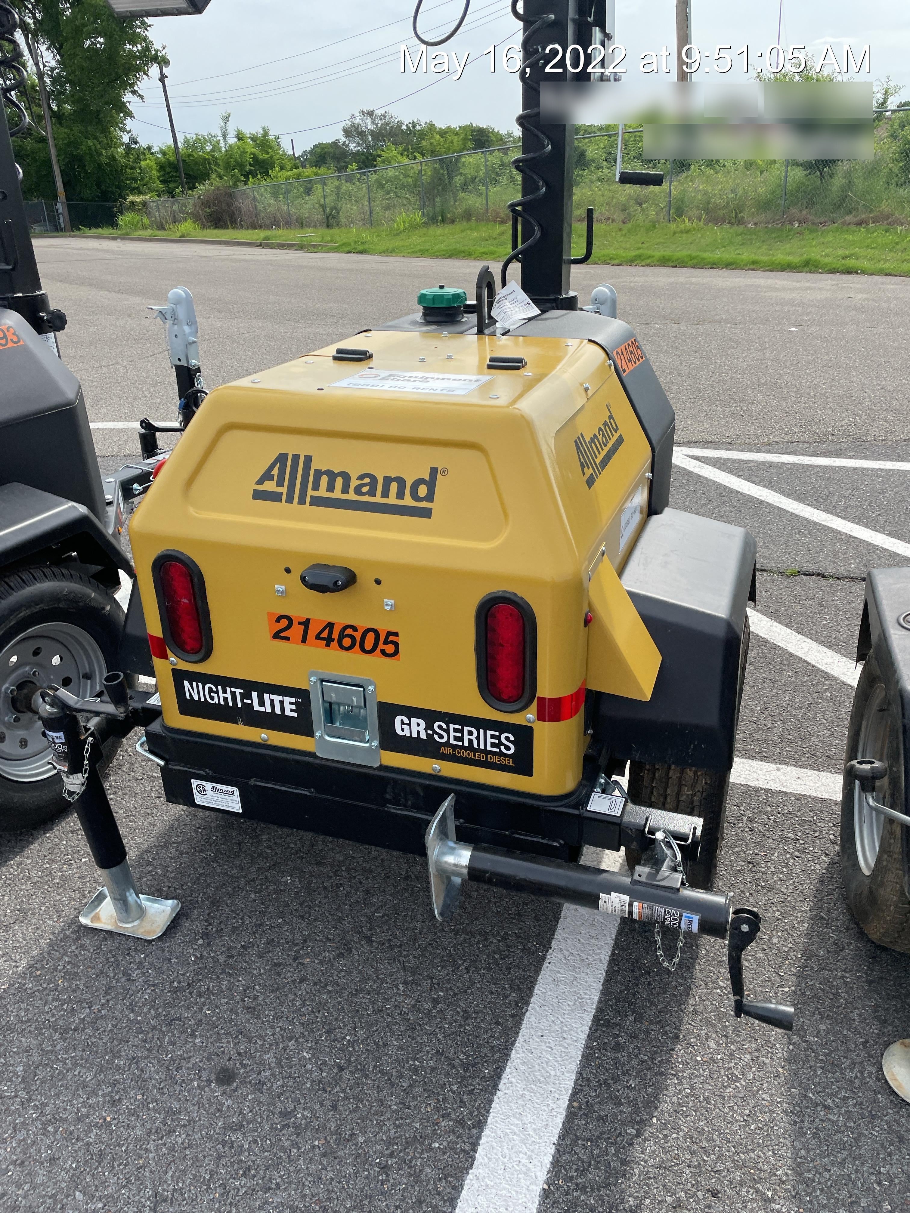 2022 Allmand NLV3GR (4) LED Light Fixture 350W, 23' Vertical Mast, 3kW Prime, Towable, Deep Sea L401, Leveling Jacks, Yanmar T4F 5.8hp