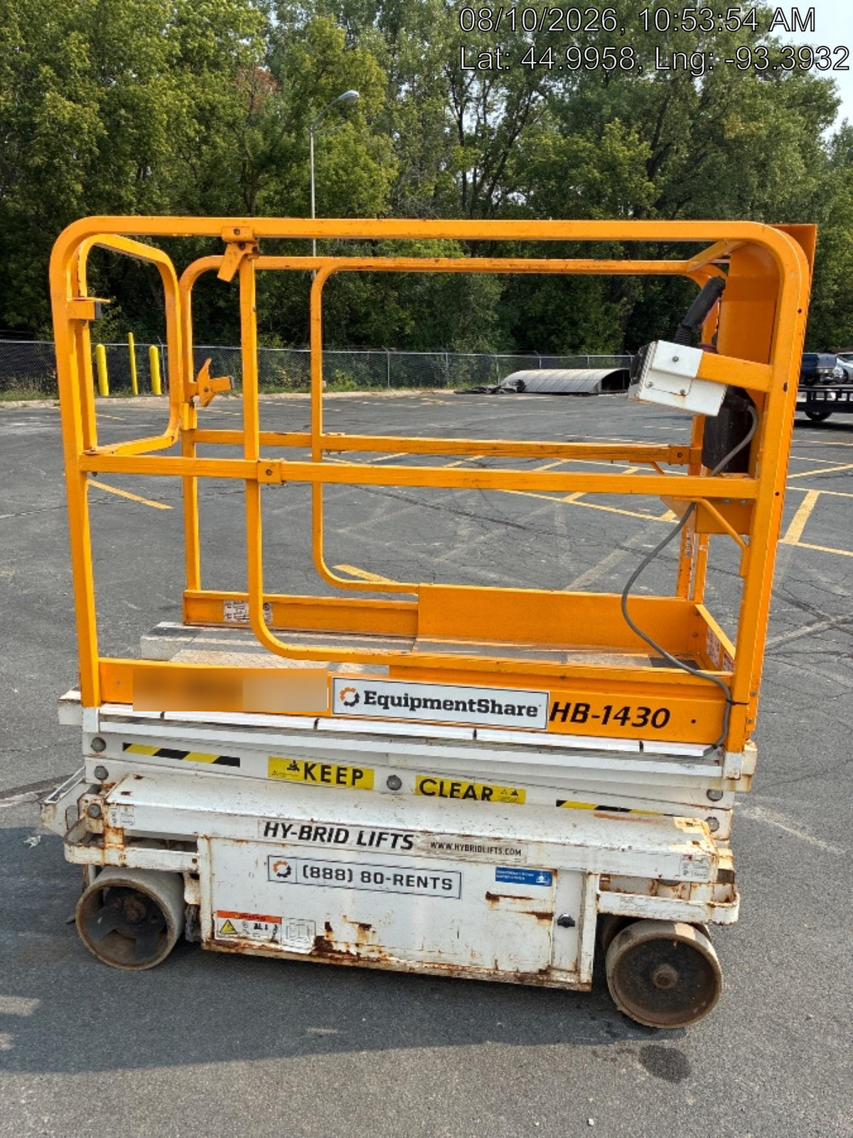 Custom Equipment HB-1430 <ul>
 <li>Hy-Brid Scissor Lift</li>
  <li>Platform capacity up to 670 lbs.</li>
  <li>Working height up to 20 ft</li>
  <li>Weighs under 1,700 lbs.</li>
  <li>Non-marking wheels </li>
</ul>