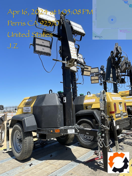 2022 Allmand NLV3GR (4) LED Light Fixture 350W, 23' Vertical Mast, 3kW Prime, Towable, ES Decals, T3