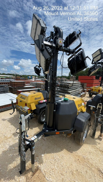 2022 Allmand NLV3GR (4) LED Light Fixture 350W, 23' Vertical Mast, 3kW Prime, Towable, Deep Sea L401, Leveling Jacks, Yanmar T4F 5.8hp