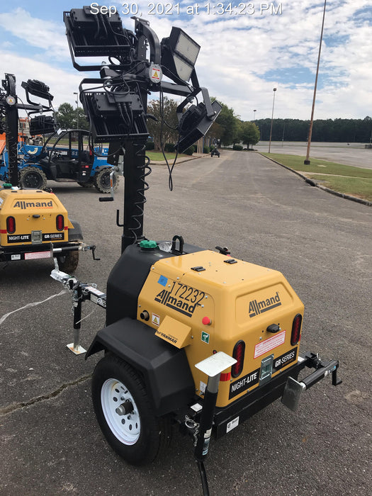 2021 Allmand NLV3GR (4) LED Light Fixture 350W, 23' Vertical Mast, 3kW Prime, Towable, Deep Sea L401, Leveling Jacks, Yanmar T4F 5.8hp